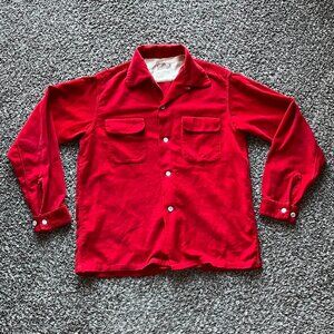 Vintage 50s Brent Montgomery Ward Shirt Women Medium Red Corduroy Button Up